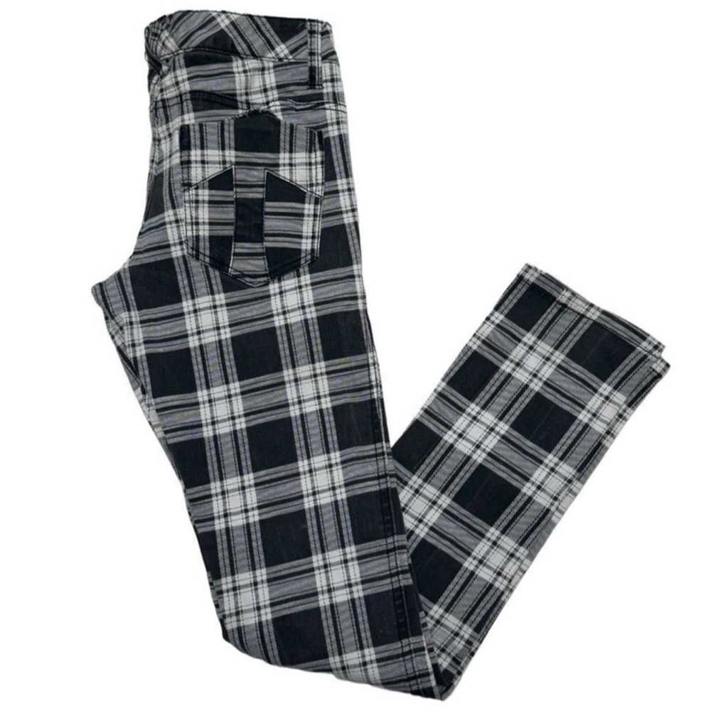 Tripp NYC Women’s Black|White Plaid Skinny Stretch Low Rise Jeans Sz 5